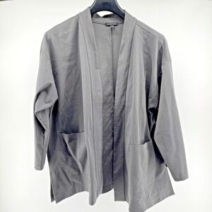 Eileen Fisher sz PM gray lightweight open jacket blazer minimalist lagenlook
